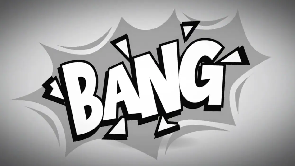 Illustration mit dem Wort "BANG" in Comic-Style, symbolisiert Überraschung oder Impact.